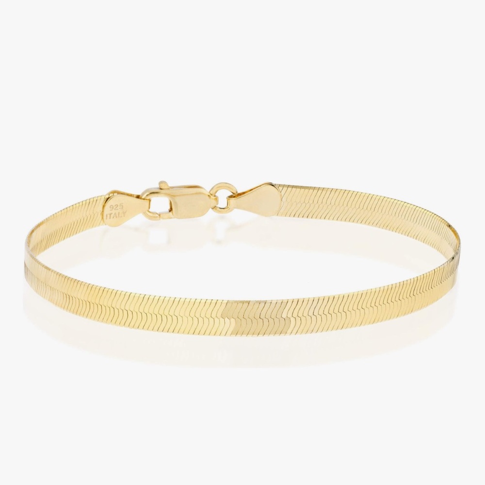 Pure 18K Gold Italian Solid 925 Sterling Silver 4.5mm Flat Herringbone Bracelet